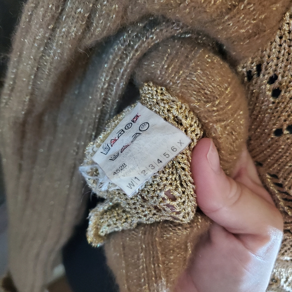 Moschino Couture Tan Merino Gold Lame Turtleneck - Picture 4 of 6